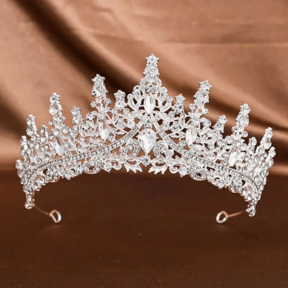 Wicked Silk Prom, Quinceanera Jeweled Crown Tiara Headband - Silver Diamond